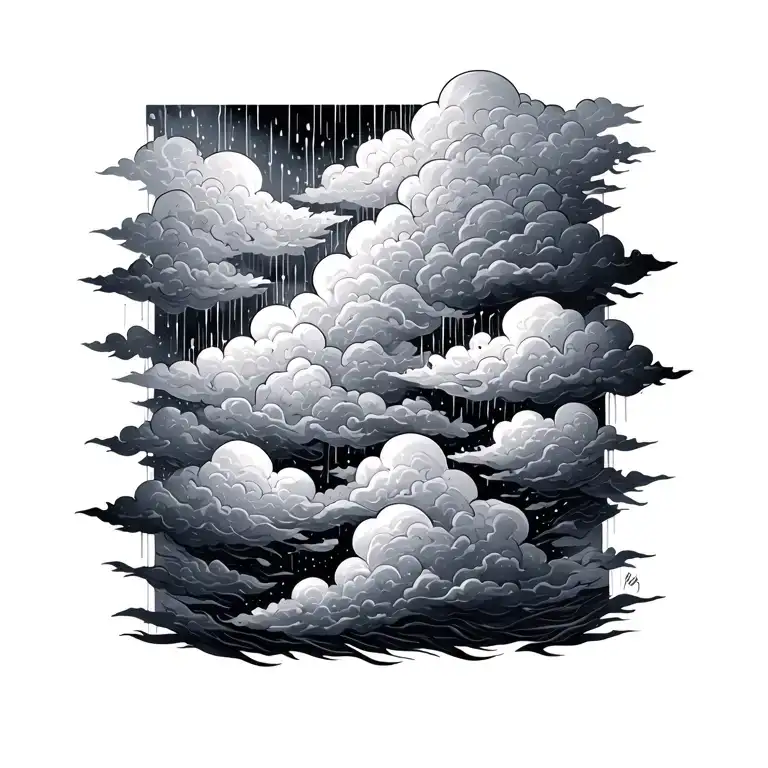 clouds fire rain tattoo design idea
