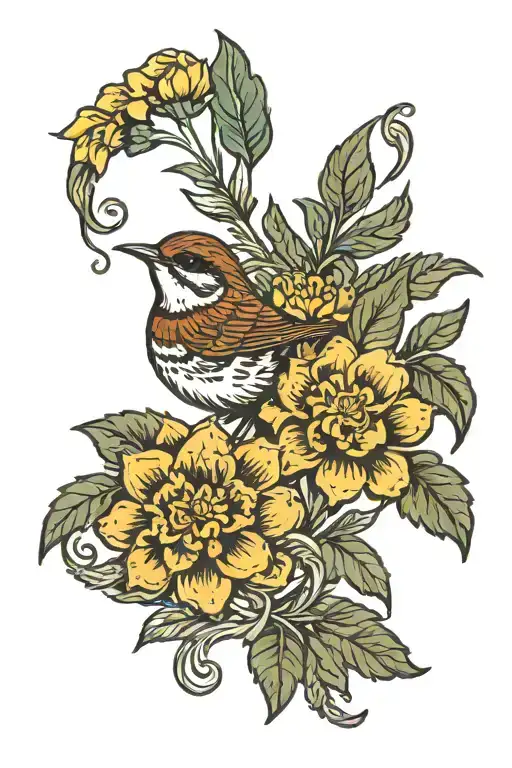 Wren Marigold tattoo design idea