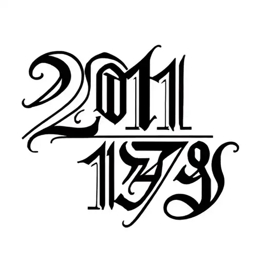 Minimalist blackwork calligraffiti tattoo design of the numbers 2011 and 1979. tattoo design idea