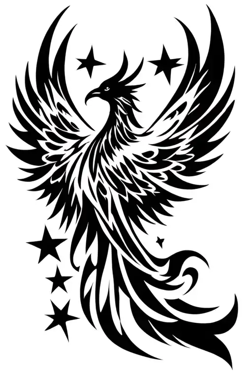 phoenix silhouette with stars tattoo design idea