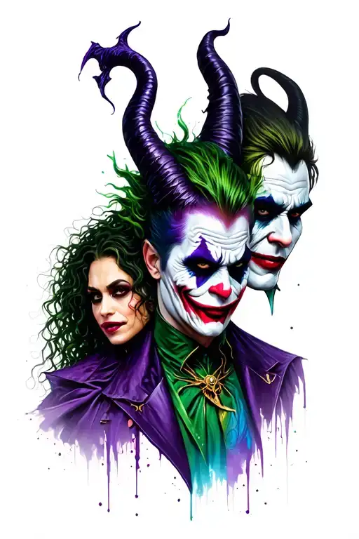 A tattoo collage of villains. similar to Maleficent, Bellatrix Lestrange, killmonger, and the joker tattoo design idea