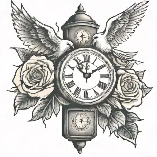 forearm tattoo with dove  rose clock and open book  tattoo design idea