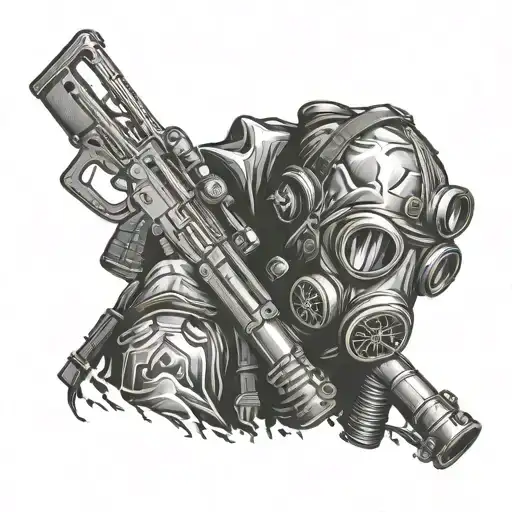 stalker tattoo with gas mask and assault rifle  tattoo design idea
