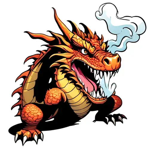 dragon eating a smoking poop tattoo design idea