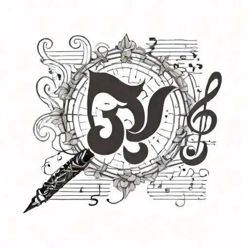 Incorporate a quill pen and musical notes intertwined with Buddhist symbols tattoo design idea