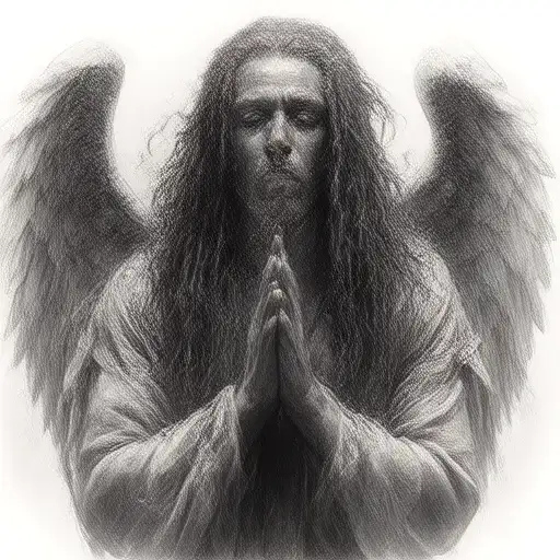 male Angel Praying with dreads tattoo design idea