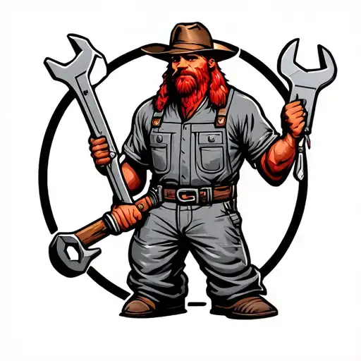 redskin native plumber holding a wrench tattoo design idea