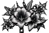 multiple broken chains with amaryllis flowers intertwined  tattoo design idea