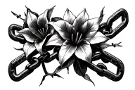 multiple broken chains with amaryllis flowers intertwined  tattoo design idea