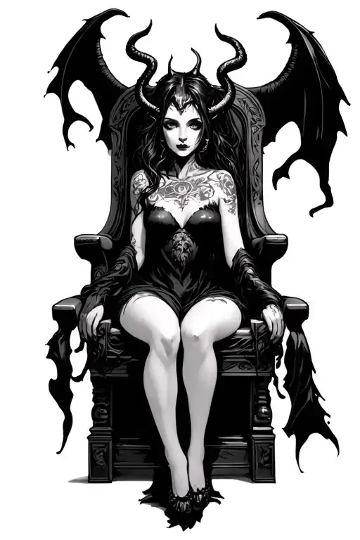 devil girl sitting on a throne tattoo design idea