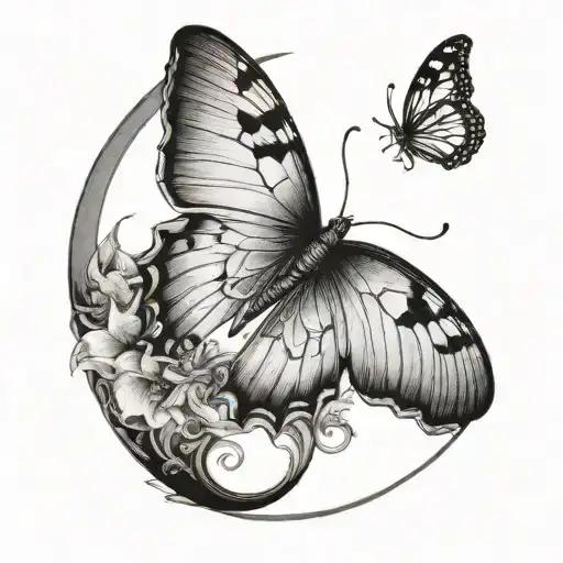 A crescent moon with a butterfly bottom it tattoo design idea