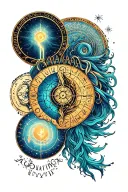Aquarius and virgo and Aries zodiac sign all together keep circular symbols of signs  tattoo design idea
