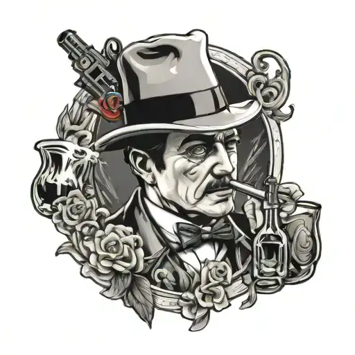godfather, Mercedes, whisky, gun tattoo design idea