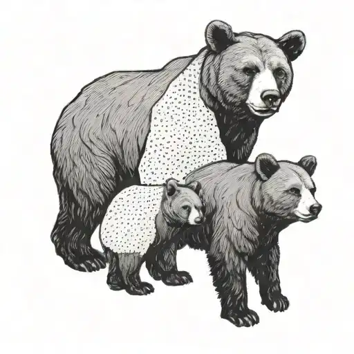 A minimalist tattoo of a mother bear with her two cubs, each cub representing the zodiac sign of the sons, Taurus and Leo tattoo design idea