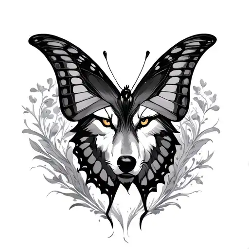 Wolf Butterfly masculine tattoo design idea