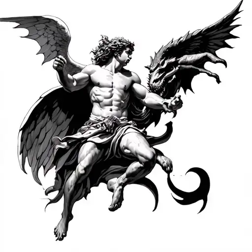 St Michael Stepping On Devil tattoo design idea