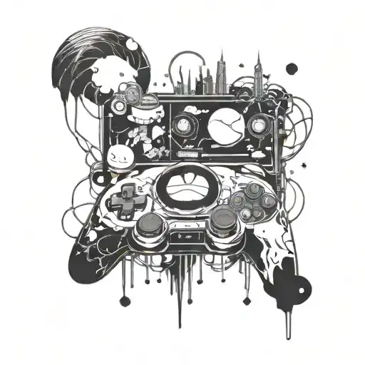 Incorporate elements from Doraemon and Tower of God into a futuristic gaming scene tattoo tattoo design idea