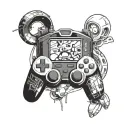 Incorporate elements from Doraemon and Tower of God into a futuristic gaming scene tattoo tattoo design idea