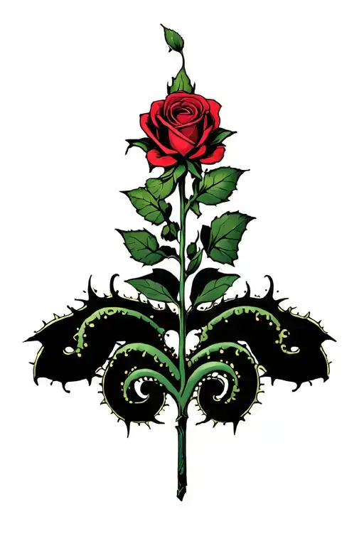 rose with thorny vines that are octopus tentacles coming out tattoo design idea
