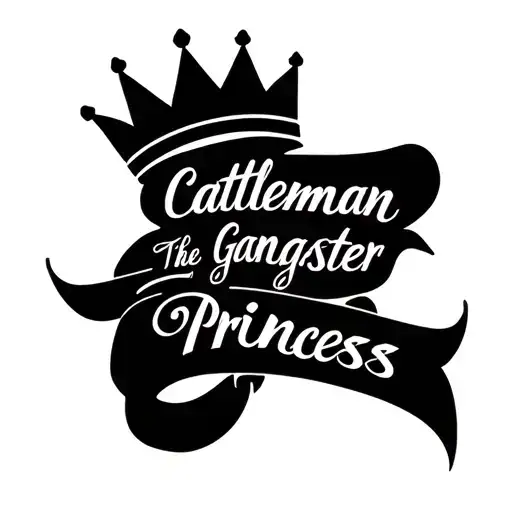 the words cattleman the gangster princess with a crown in fancy writing  tattoo design idea