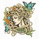 medusa with snakes and butterflies surrounding tattoo design idea