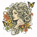 medusa with snakes and butterflies surrounding tattoo design idea