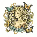 medusa with snakes and butterflies surrounding tattoo design idea