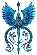 Isis wings, blue lotus egiptian simple hieroglyphics, tattoo design idea