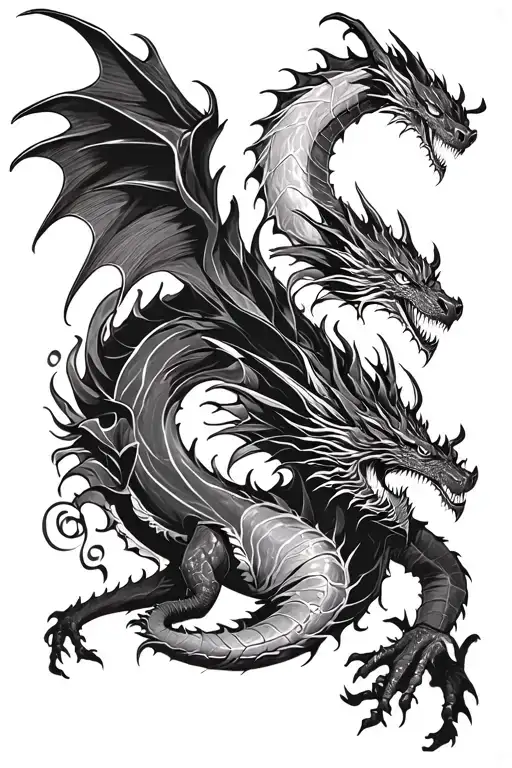 Black Demon Dragon emerging tattoo design idea