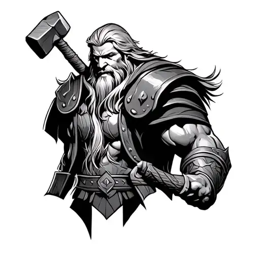 Thor viking with hammer tattoo design idea