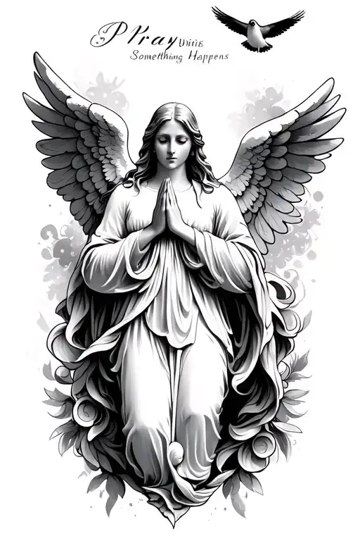 Pray- angel prayingUntil- clockSomething Happens- bird flying tattoo design idea