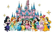 Disney castle with cute Disney characters tattoo design idea