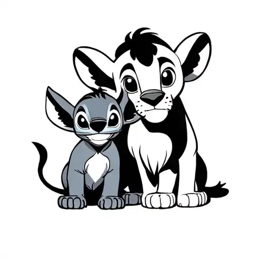 stitch et simba looking tattoo design idea