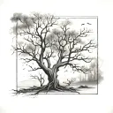 leafless tree in a shaded square tattoo design idea