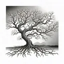 leafless tree in a shaded square tattoo design idea