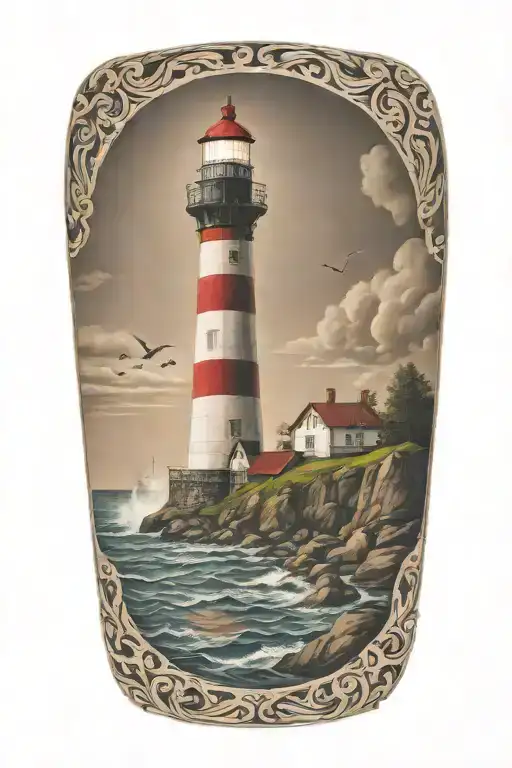 Light house, ships, Indians, motorcycles, tattoo design idea