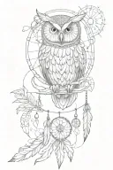 An owl and a dream catcher entangled tattoo design idea