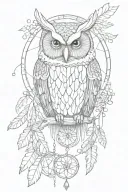 An owl and a dream catcher entangled tattoo design idea