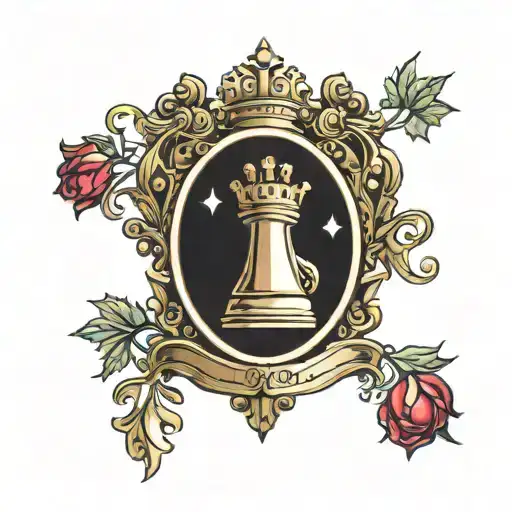 queen chess piece with crown hanging tattoo design idea