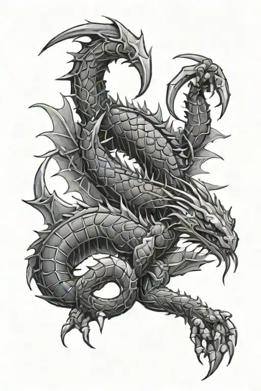 scorpion, dragon, initials DB, date 1.11.2024 tattoo design idea
