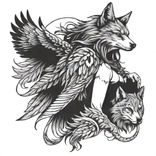 eagle wolf girl merging together tattoo design idea