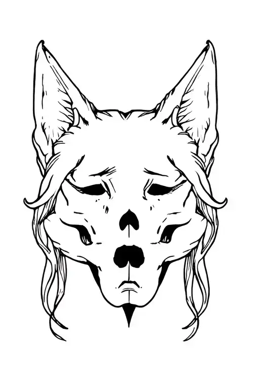 wolf skull woman depressed happy tattoo design idea