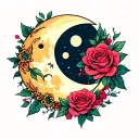 rose crown moon tattoo design idea