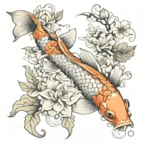 koi fish with flowers surrounding tattoo design idea