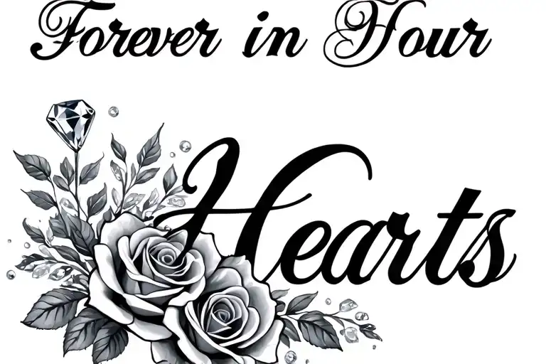 "Forever in our Hearts " diamonds and roses  tattoo design idea