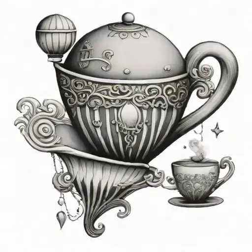 A creative tattoo of a whimsical hot air balloon shaped like a teacup tattoo design idea