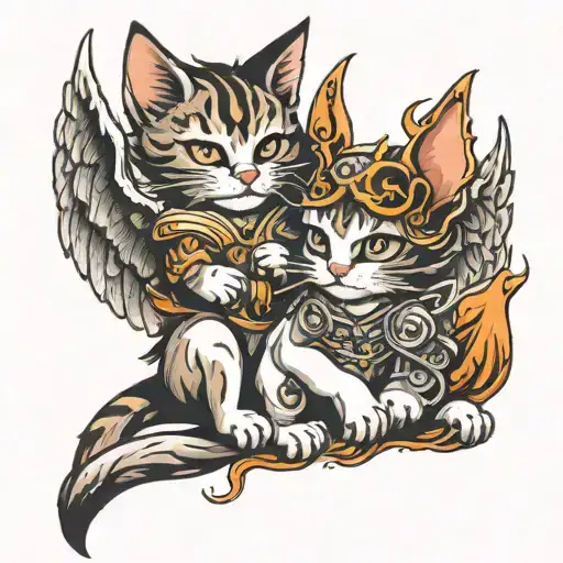 cat angel and demon tattoo design idea