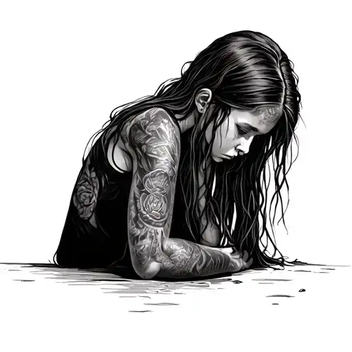depressed girl trying to survive tattoo design idea
