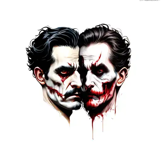 Jekyll and Hyde opposite faces tattoo design idea