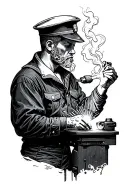 sailor smoking while welding tattoo design idea